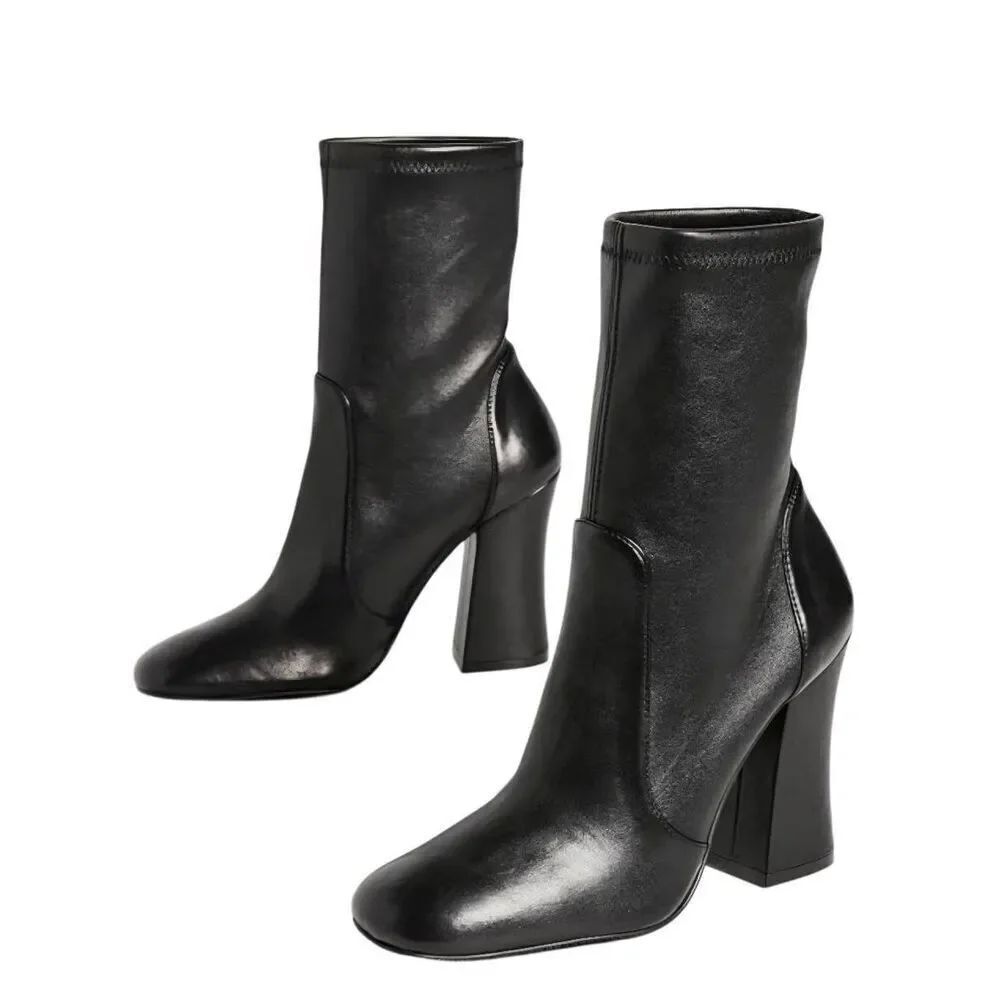 Stuart Weitzman Boots Women's 9 Black Curveblock100 High Heel Leather Designer